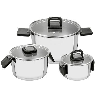Jogo de Panelas Lótus Aço Inox Polido Fundo Triplo Alças Dobráveis Tramontina 3 Peças