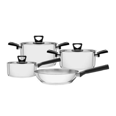 Jogo de Panelas Tramontina Brava Caçarola Aço Inox Fundo Triplo Cabos Baquelite 4 Peças