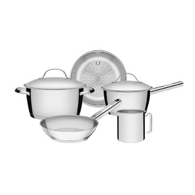 Jogo de Panelas Tramontina Allegra em Aço Inox com Fundo Triplo 5 Peças com Tampa e Design Moderno