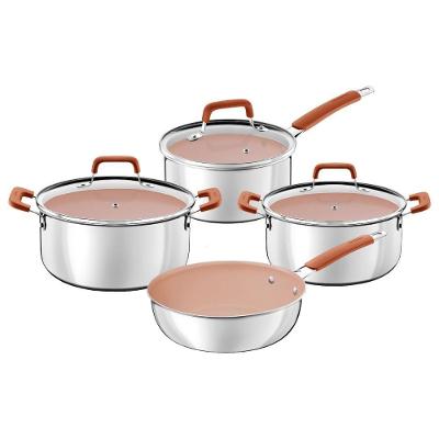 Jogo de Panelas Tramontina Romagna Aço Inox Revestimento Cerâmico Marfim 4 Peças 24CM 18CM 20CM