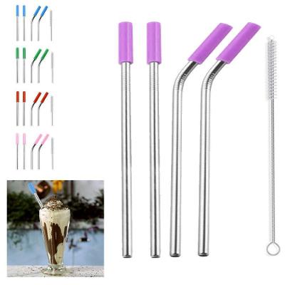 Canudos Aço Inox Milk Shake Silicone 7mm Kit 4 Reutilizaveis