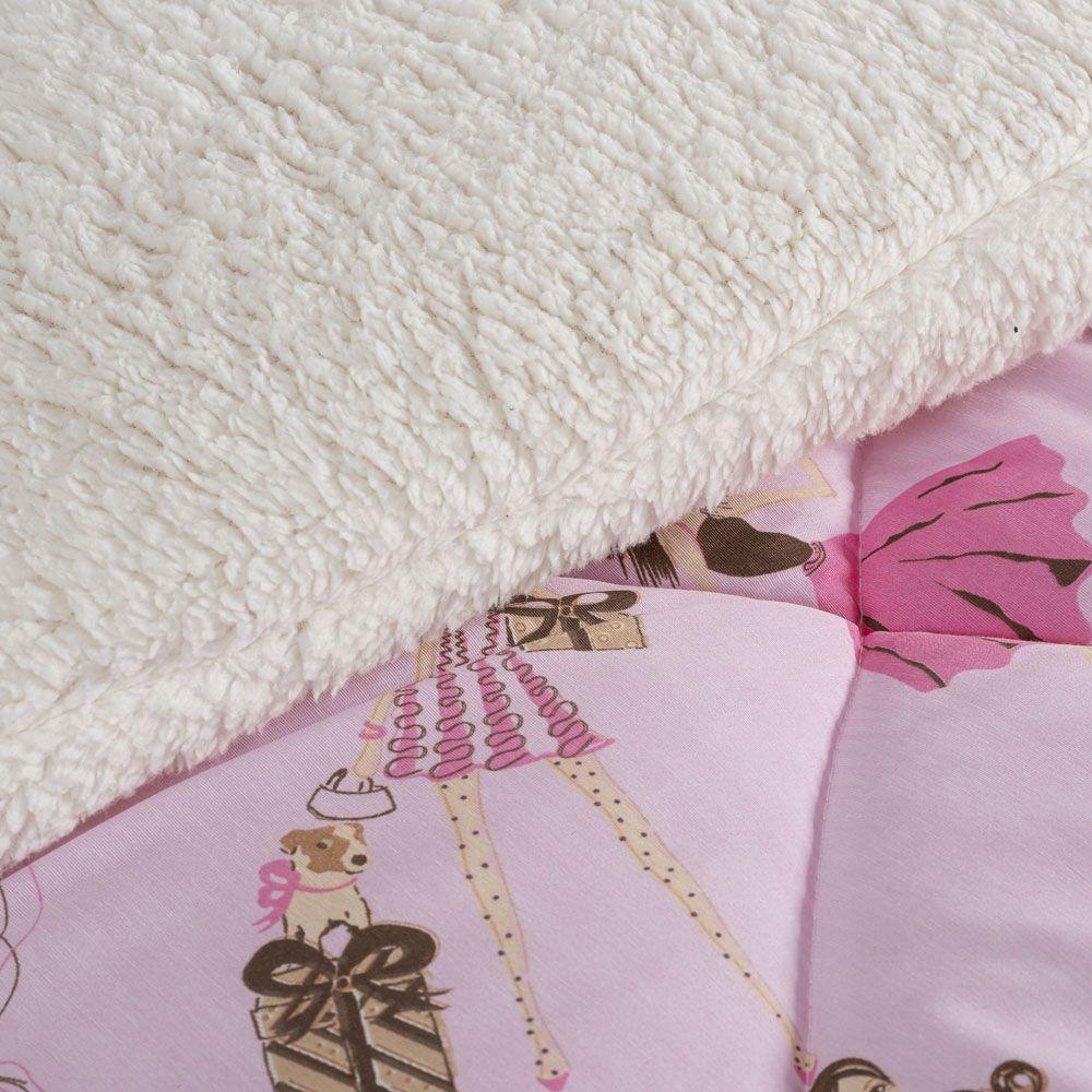 Coberdrom Menininhas Solteiro Infantil Sherpa Toque Lã De Carneiro 1 Peça - Rosa - 2