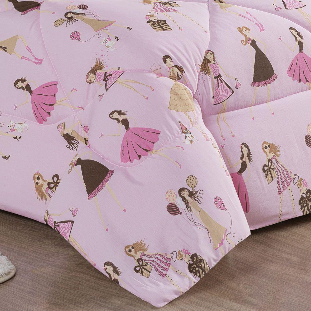 Coberdrom Menininhas Solteiro Infantil Sherpa Toque Lã De Carneiro 1 Peça - Rosa - 3