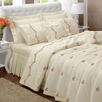 Kit Cobre Leito Bristol Queen Percal Bordado 180 Fios C/ Jogo Lençol 10 Peças - Palha Floral - 7