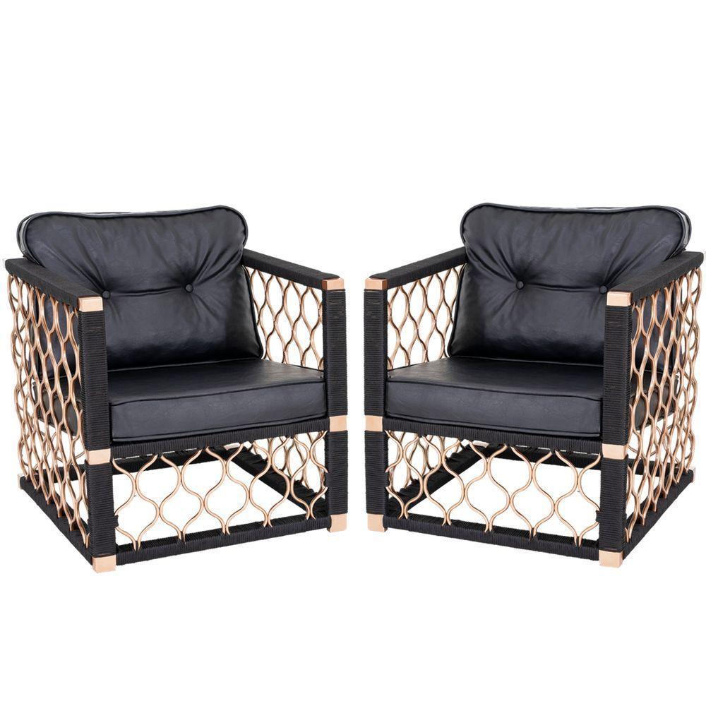 2 Poltronas Em Alumínio Bronze Corda Náutica Preta - 1