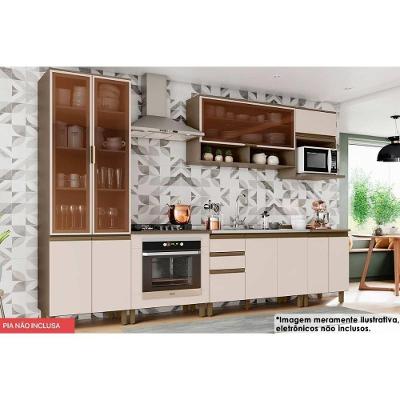 Kit Cozinha Connect C6p18 6 Portas 2 Gavetas MDF 120CM Bege com Cristal Móveis Henn