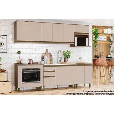 Kit Cozinha Connect 10 Peças 8 Portas 2 Gavetas MDF 120CM Bege Móveis Henn