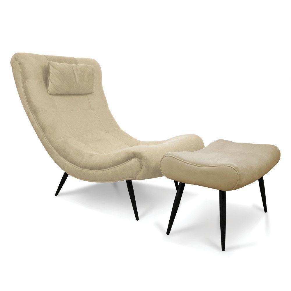 Kit 01 Poltrona E 01 Puff Sher Suede Pés Palito De Ferro - D'rossi Cor Bege - 1