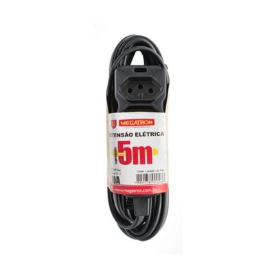 Cordão Prolongador PP Plano 3 Condutores 220V Preto Megacabos