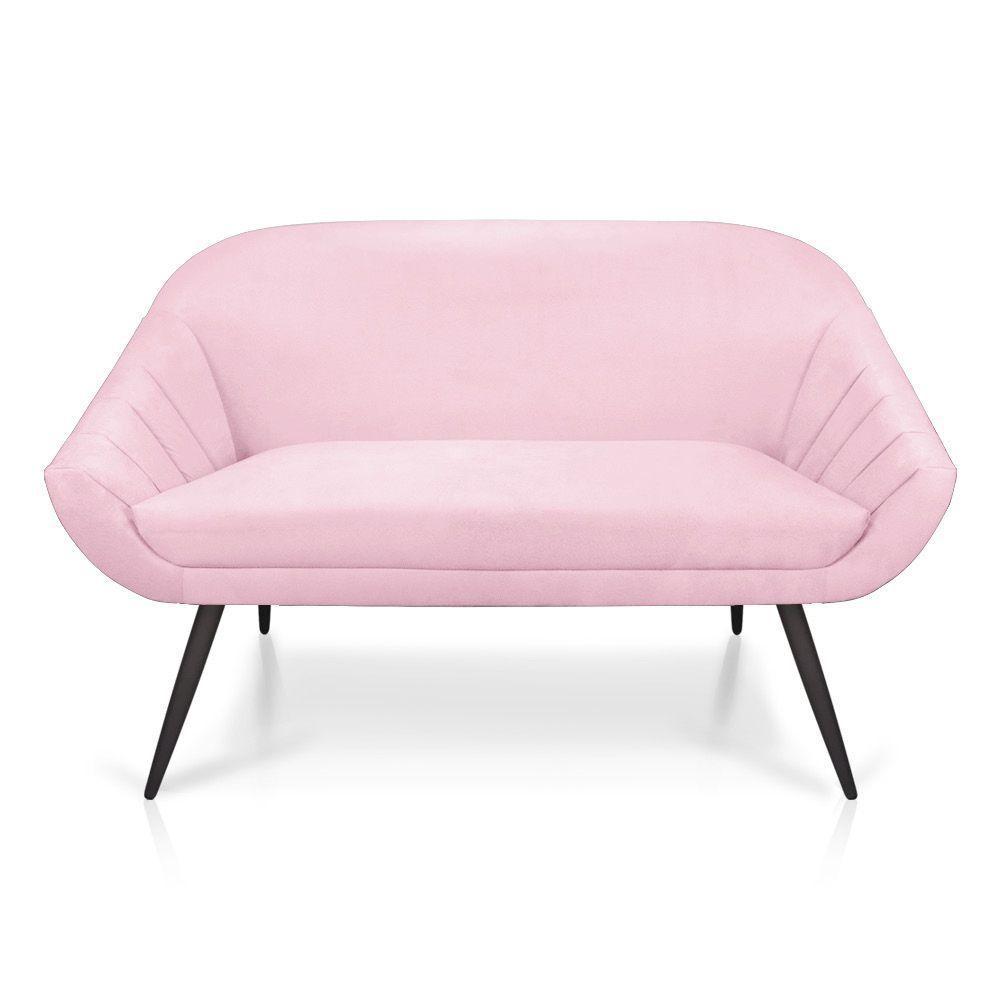 Kit 01 Namoradeira 02 Lugares e 01 Poltrona Giovana Suede Rosa Bebê de Ferro - 5