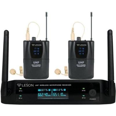Sistema de Microfone sem Fio LS962 Duplo Headset Omnidirecional 96 Canais Preto Leson