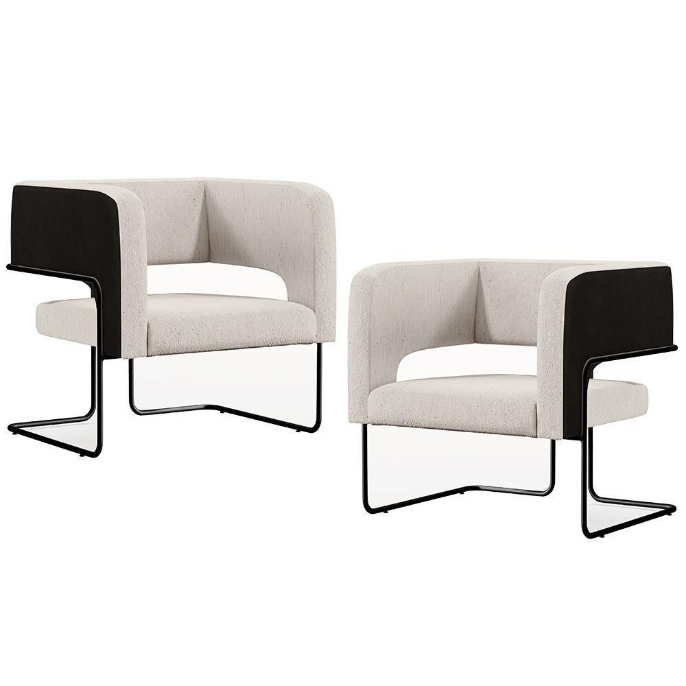 Kit 02 Poltronas Preto Corano Preto C-05 Linho Cru C-443 - 1