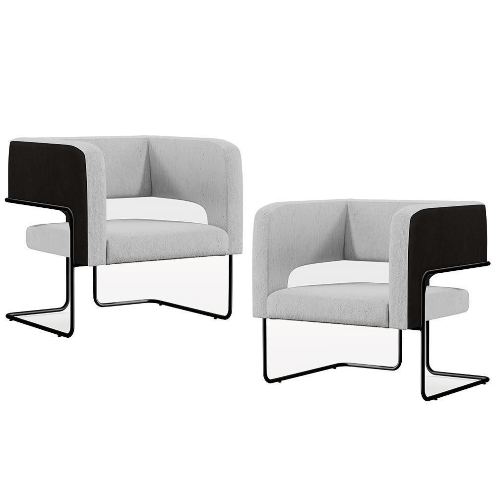 Kit 02 Poltronas Preto Corano Preto C-05 Linho Cinza D-315 - 1