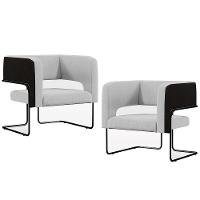 Kit 02 Poltronas Preto Corano Preto C-05 Linho Cinza D-315 - 1