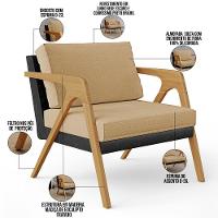 Kit 02 Poltronas Sala L02 Couríssimo Preto Linho Bege Escuro - 11