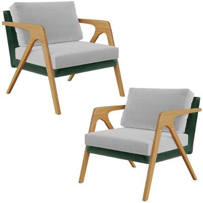 Kit 2 Poltronas Decorativas Pietra L02 Verde Cinza Lyam Decor