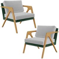 Kit 02 Poltronas Sala L02 Facto Verde Musgo Linho Cinza - 1