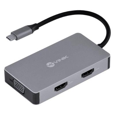 Hub USB Tipo C 5 em 1 com 2 HDMI VGA USB 3.0 e PD 60W HC-5VGA Preto Vinik