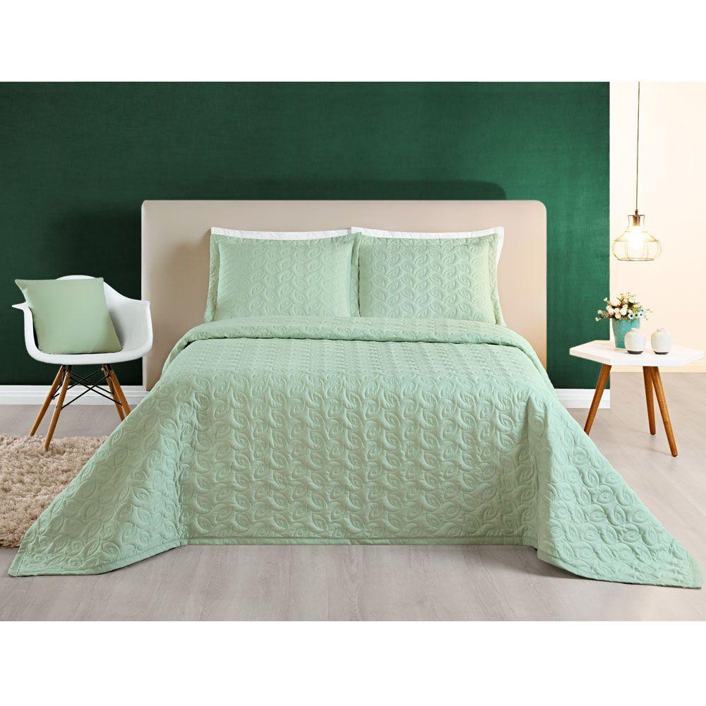 Kit Cobre Leito Desirée Queen Bordado Micropercal 200 Fios 3 Peças - Verde - 1