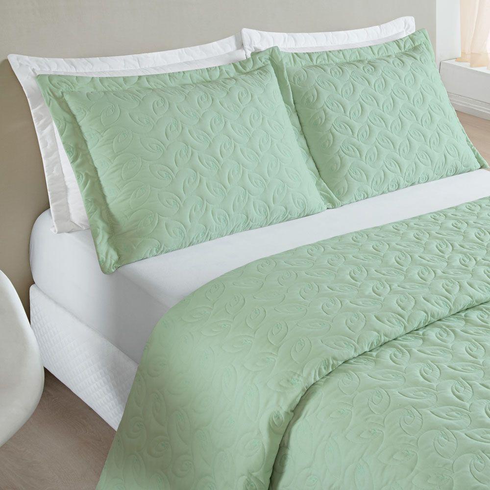 Kit Cobre Leito Desirée Queen Bordado Micropercal 200 Fios 3 Peças - Verde - 3