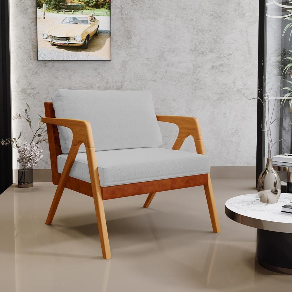 Kit 02 Poltronas Sala L02 Couríssimo Camel Linho Cinza - 8