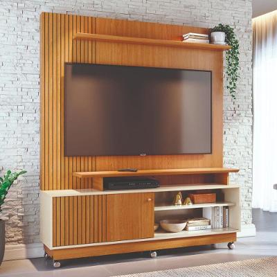 Home Theater Ares para TV Até 65" 160CM MDP com Rodízios Cinamomo e Off White Madetec Móveis