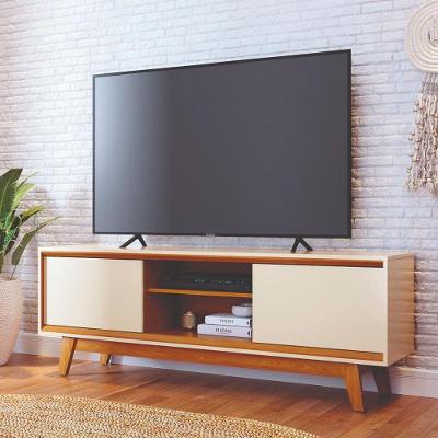 Bancada para TV Atlas 70" 164CM MDP com Portas Deslizantes Off White Madetec Móveis