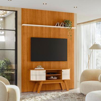 Rack com Painel Teto New Silverstone para TV Até 65 Polegadas 179CM MDP e MDF Cinamomo e Off White