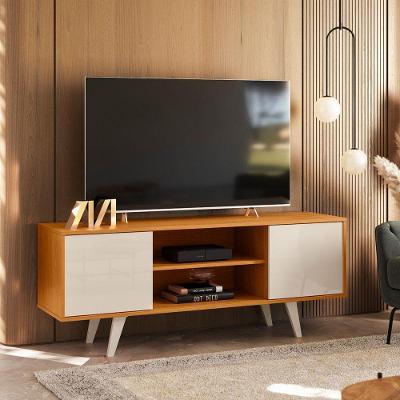 Rack Bancada para TV 55 Polegadas 136CM MDP Moderno Cinamomo e Off White Madetec Móveis