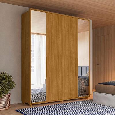 Guarda Roupa Casal Greco 4 Portas com Espelhos 3 Gavetas MDF-MDP Cumaru Madetec Móveis 188CM