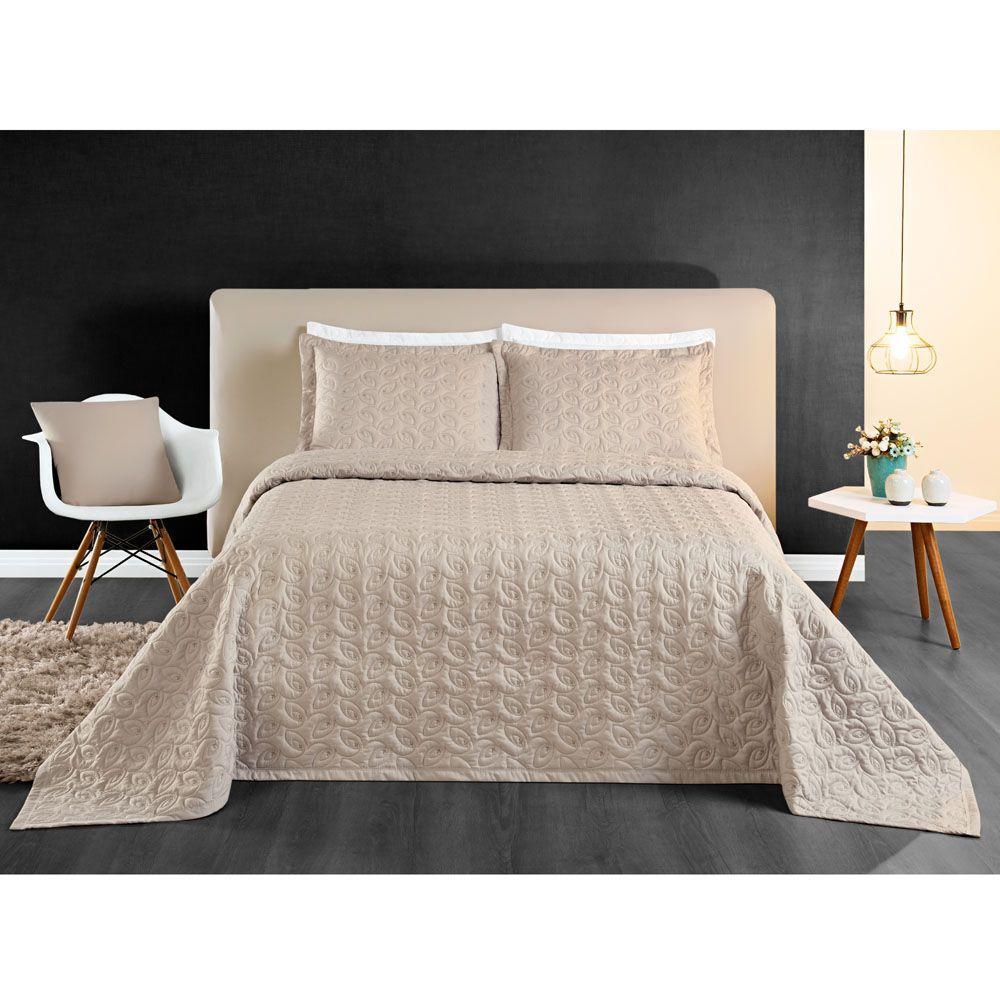 Kit Cobre Leito Desirée Casal Bordado Micropercal 200 Fios 3 Peças - Cáqui - 1
