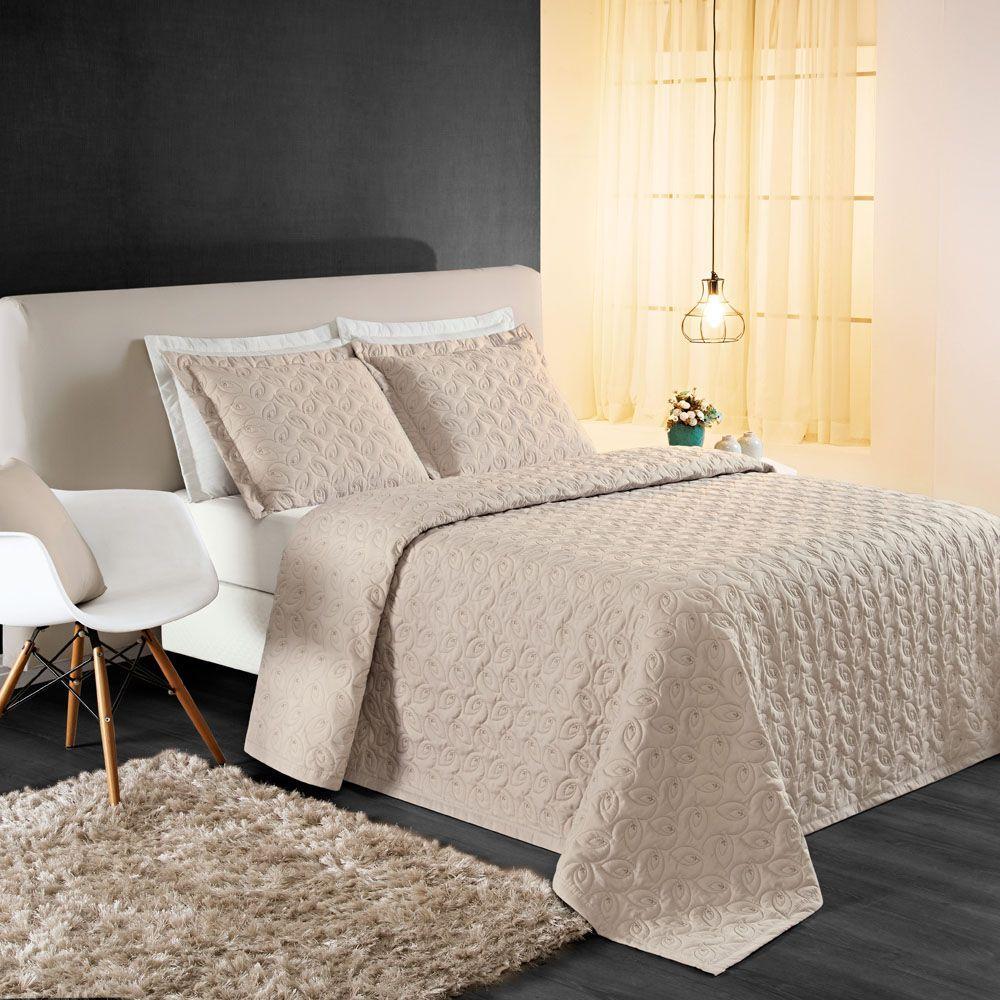 Kit Cobre Leito Desirée Casal Bordado Micropercal 200 Fios 3 Peças - Cáqui - 4
