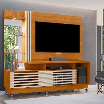 Home Theater Frizz Plus para TV Até 60" 200CM MDP com Rodízios Cinamomo e Off White Madetec Móveis