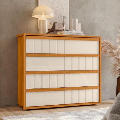 Cômoda Tarsila 8 Gavetas MDF Puxador Cava Cinamomo e Off White Madetec Móveis
