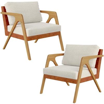 Kit 02 Poltronas Sala L02 Couríssimo Camel Linho Champagne