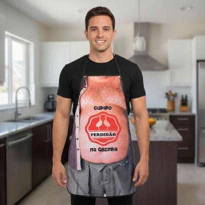 Avental Personalizado Homem Perdidão na Cozinha 100% Poliéster para Festa e Churrasco Branco Recanto