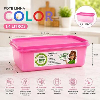 Pote Color Armazenamento Alimentos Polipropileno (PP) Livre de BPA Cozinha Rosa Alves Plastic 1,4L