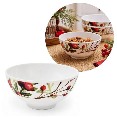 Tigela Bowl Folhagens e Azevinhos em Melamina Natalina para Cereais e Petiscos Verde Yangzi 300ML