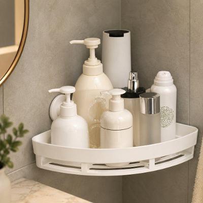 Suporte Multiuso para Canto com Ventosa Adesiva de Plástico Organizador para Banheiro Cozinha Branco