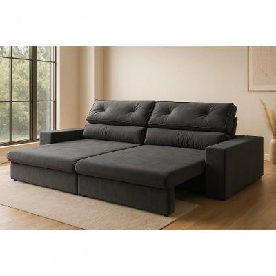 Sofá com Chaise Hera 4 Lugares Retrátil e Reclinável 230CM Grafite Outras Marcas