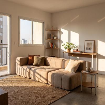 Sofá Modular Boucle Capuccino 3 Lugares com Canto 258CM Bouclé Bege Kappesberg