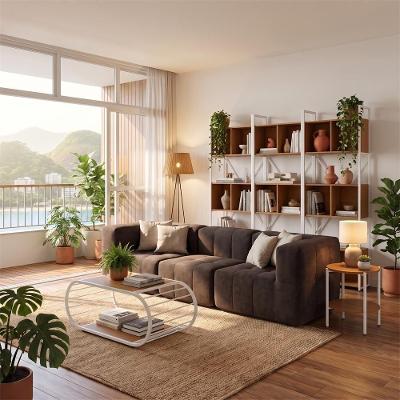 Sofá Modular Boucle 3 Lugares Marrom Couro Sintético Kappesberg
