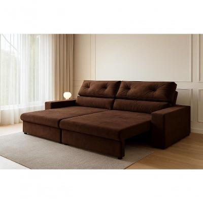 Sofá com Chaise Hera 4 Lugares Retrátil e Reclinável 230CM Marrom Suede