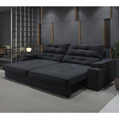 Sofá com Chaise Santiago 4 Lugares Retrátil e Reclinável 230CM Grafite Suede