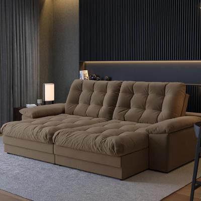 Sofá com Chaise Houston 3 Lugares Retrátil Reclinável 210CM Bege Suede CIALAR MÓVEIS