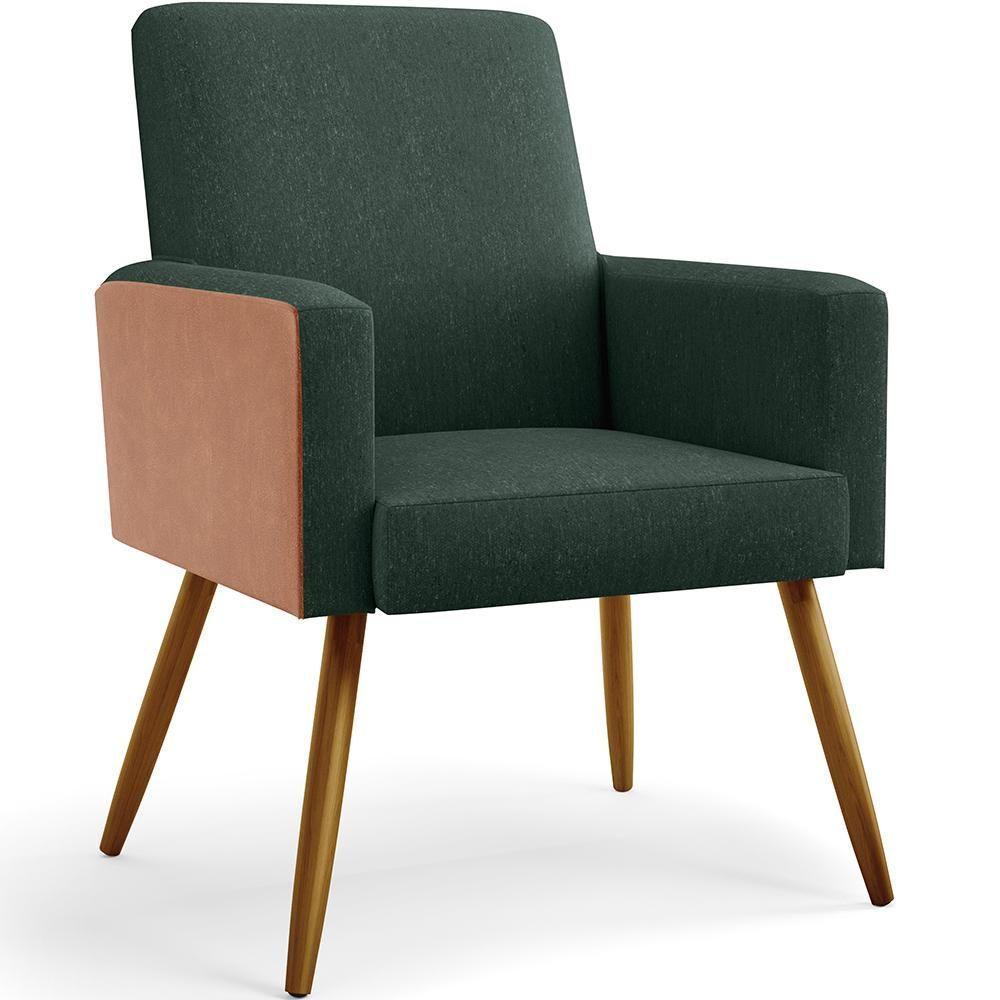 Kit 04 Poltronas Pés Palito Linho Verde Musgo Camel - 7