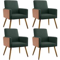 Kit 04 Poltronas Pés Palito Linho Verde Musgo Camel - 1