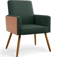 Kit 04 Poltronas Pés Palito Linho Verde Musgo Camel - 7