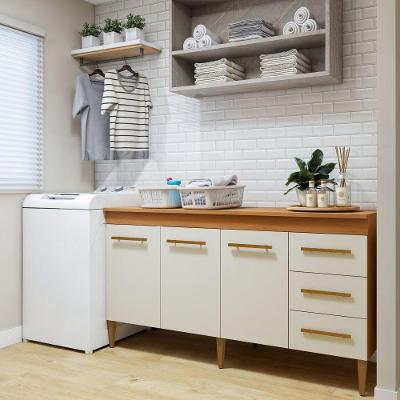 Lavanderia Modulada Balcão Nova Iguacu 3 Portas 3 Gavetas MDP 160CM Off White