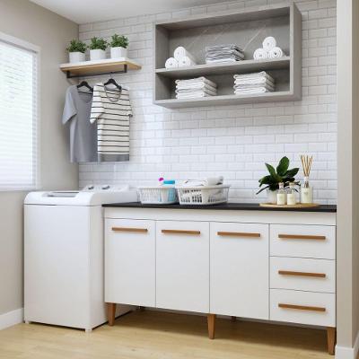 Lavanderia Modulada Balcão Nova Iguacu 3 Portas 3 Gavetas MDP 160CM Branco Kaiki Móveis